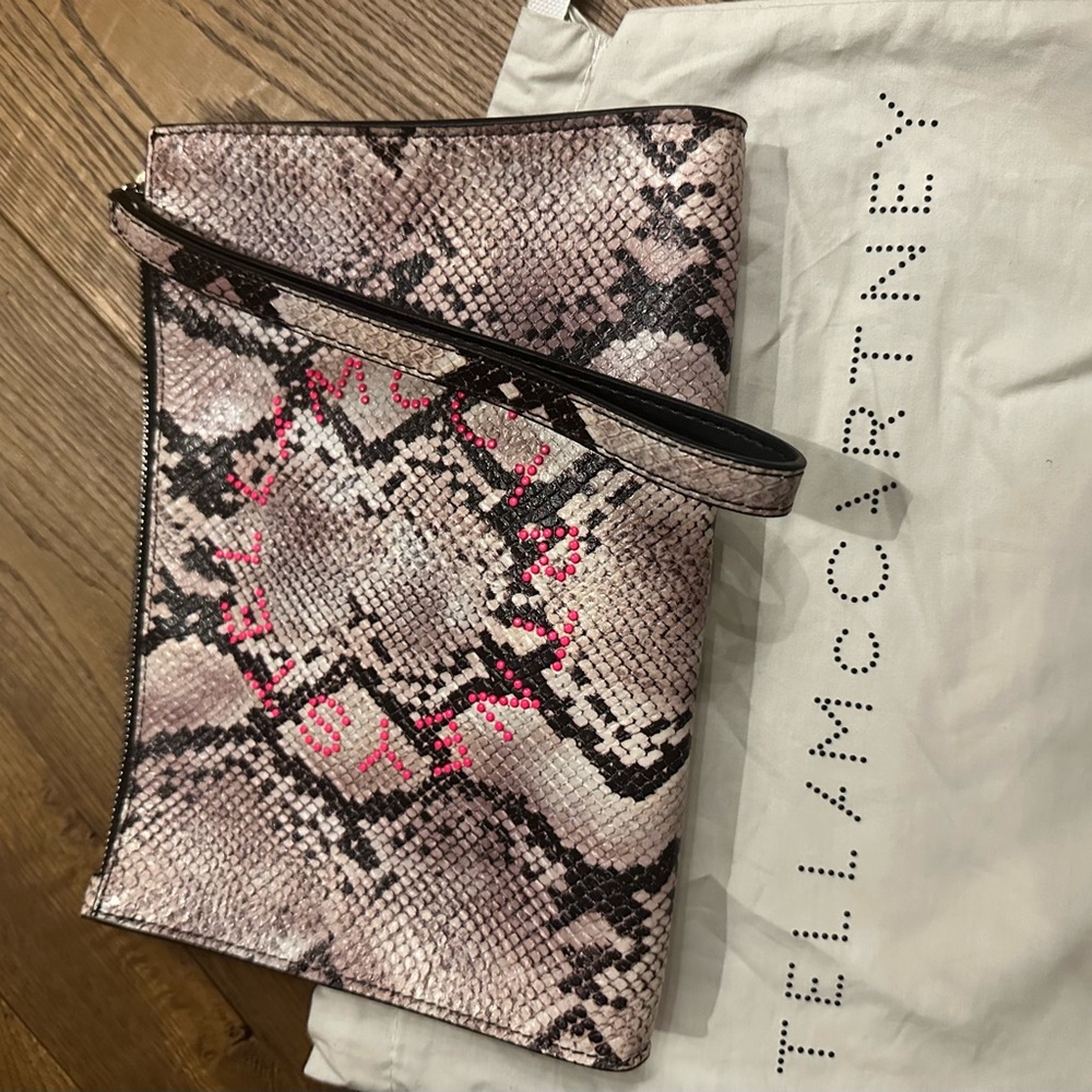 Stella McCartney Pink Snake Print Clutch - Picture 3 of 13